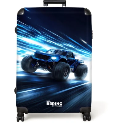 Afbeelding van NoBoringSuitcases.com® Koffer groot Reiskoffer lichtgewicht Monstertruck raast door lichtsnelheid Rolkoffer met 4 wielen Grote trolley XL 98 liter bagage