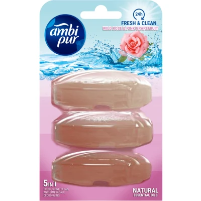 Afbeelding van AMBI PUR Refill 5in1 WC Stein vloeibaar 3 x 55ml Wild Rose &amp; Pink Grapefruit