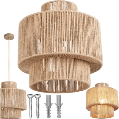 Afbeelding van tectake® Plafondlamp Allegra Hanglamp in Boho stijl Ø32 x 33 cm Woonkamer Lamp met Lampenkap van Jute 40W Decoratieve Hanglampen voor Woonkamer, Slaapkamer, Eetkamer