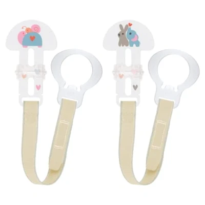 Afbeelding van MAM Fopspeen clips, 2 stuks, babyfopspeenketting past op alle fopspenen, pasgeboren benodigdheden, crème fopspenen niet inbegrepen (ontwerpen kunnen variëren)