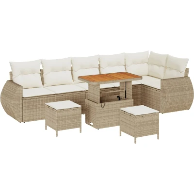 Afbeelding van vidaXL 9 delige tuinset met kussens in beige poly rattan en acacia