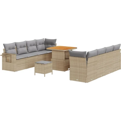 Afbeelding van vidaXL 11 delige tuinbankenset met kussens Beige Poly Rattan Acacia
