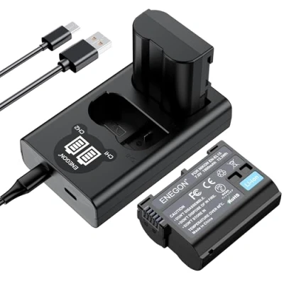 Afbeelding van ENEGON en EL15/EL15a vervangende batterij (2 pack) slimme LED dubbele oplader voor Nikon EL15/15a D7100, D750, D7000, D7200, D610, D880, D810