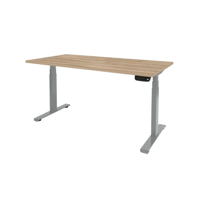 Afbeelding van Dextro plus zit/sta 120x80cm, electrisch hoogte verstelbare werkplek, T poot frame. Frame kleur aluminium (RAL9006) en blad Schaduw Zwart.