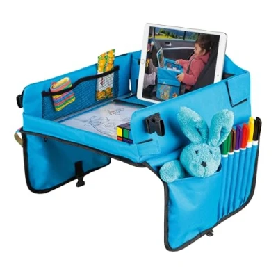 Afbeelding van Kinderspeeltafel voor in de auto met tablethouder blauw