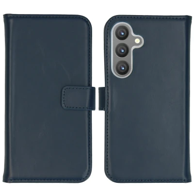 Afbeelding van Samsung Galaxy S24 Hoesje Echt leder Selencia Bookcase Blauw Telefoonhoesje