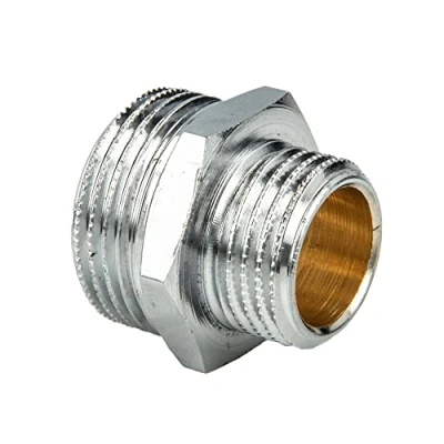 Afbeelding van tecuro Dubbele nippel, gereduceerd, buitendraad G 1/2 inch x 3/8 (DN 10), messing glanzend verchroomd