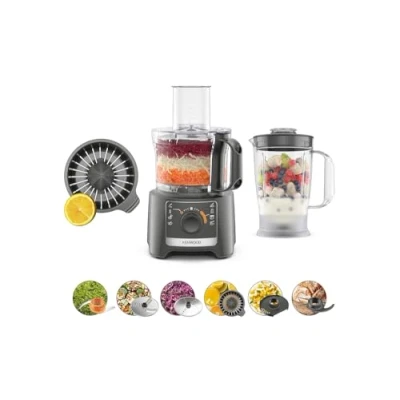Afbeelding van Kenwood MultiPro Compact FDP31.360GY, multifunctionele keukenmachine met lemmet voor mixen, kneden en snijden, citruspers, mixer 1,2 l, 2 snelheden + puls, kom 2,1 800 W, grijs