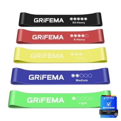 Afbeelding van GRIFEMA GA5001 Weerstandsbanden/Fitnessband, 5 Verschillende Weerstandsniveaus Geschikt voor Yoga, Krachttraining en Pilates, Wordt Geleverd met Trainingsgids Opbergtas
