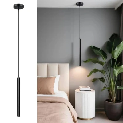 Afbeelding van ACMHNC LED Hanglamp Zwart cilinder Plafondhanglamp, warm wit 3000K, Metaal Mat, Modern minimalistisch voor Woonkamer eetkamer Hotel Nachtkastje, 30cm