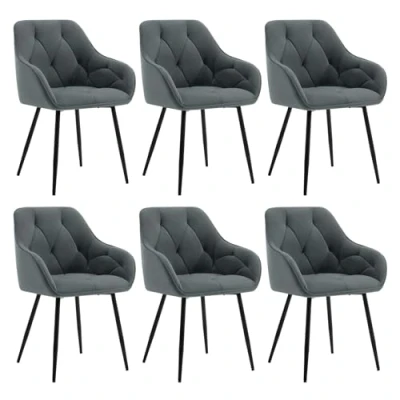 Afbeelding van WOLTU EZS02dgr 6 Set van eetkamerstoelen, keukenstoel, stoel eetkamer woonkamer, ergonomische fauteuil, armleunstoel, gestoffeerde stoel, zitting fluweel, metalen poten, donkergrijs,