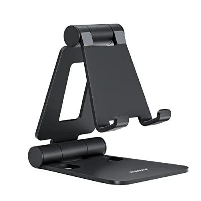 Afbeelding van NULAXY Telefoonstandaard, volledig opvouwbare hoek in hoogte verstelbare mobiele telefoonhouder standaard dock aluminium bureau compatibel met iPhone 15 14 13 12 11 Pro Max XR X 8, HUAWEI, Galaxy,