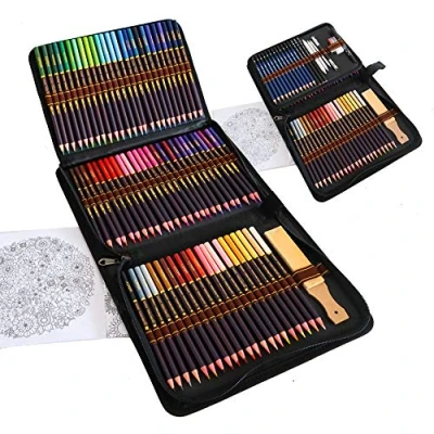 Afbeelding van Complete tekenset, 96 delig, voor beginners of gevorderden, penetui met 72 kleurpotloden, 12 potloden en accessoires, ideale set kunstenaars, volwassenen kinderen
