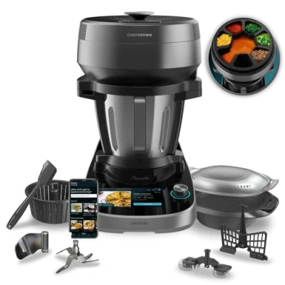 Afbeelding van Cecotec Multifunctionele keukenmachine met voedseldispenser Mambo CooKing Victory, 1700 W, 45 functies, duizenden geleide recepten, 5 l kan, accessoires: stoompan of kookmand