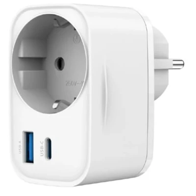 Afbeelding van 2 poorts USB snellader met doorvoerstekker, 20W, wit