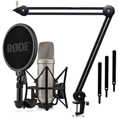 Afbeelding van Rode NT1 5e generatie XLR USB Studio Microfoon Zilver Keepdrum MS138 BK scharnierarm Statief Zwart