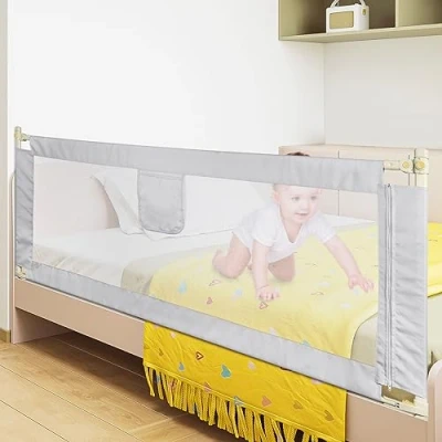 Afbeelding van OHMG Bedhekje, 200 cm, bedbeschermingshekje voor kinderen, babybedhek, inklapbaar, valbeveiliging, bed en ouderbed, valbescherming