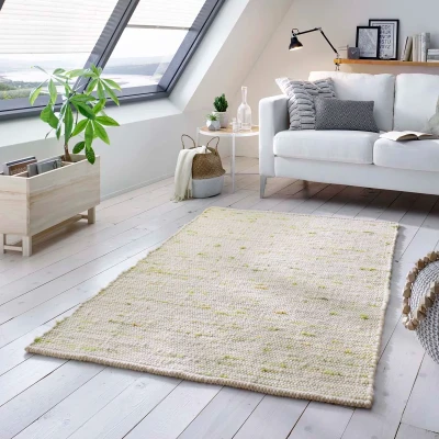 Afbeelding van Wollen Tapijt/Vloerkleed Handweef Oslo Crème/groen 120x170 Cm 100% Wol