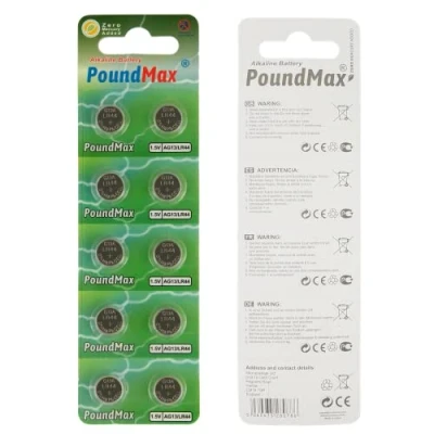 Afbeelding van 10 x AG13 LR44 1,5 V alkaline knoopcel PoundMax®, stuks (1 stuk)