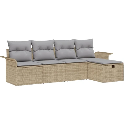 Afbeelding van vidaXL 5 Delen Tuin Sofa Set met Kussens Beige Poly Rattan