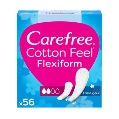 Afbeelding van Carefree Cotton Feel Flexiform luchtdoorlatende inlegkruisjes, frisse geur, absorptiegraad twee, maat normaal, verpakking van 56 stuks
