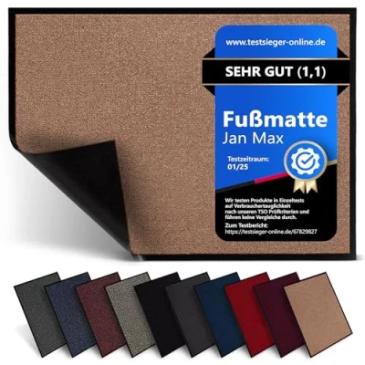 Afbeelding van Jan Max vuilvangmat 8 kleuren deurmat met 2900g/m2 PP Twisted Heatset fiber 2,4l/m2 vochtopname schoonloopmat 60 x 80 cm lichtbeige