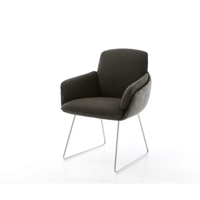 Afbeelding van DELIFE Eetkamerstoel Luan Flex met armleuning materiaalmix zwart slipframe roestvrij staal