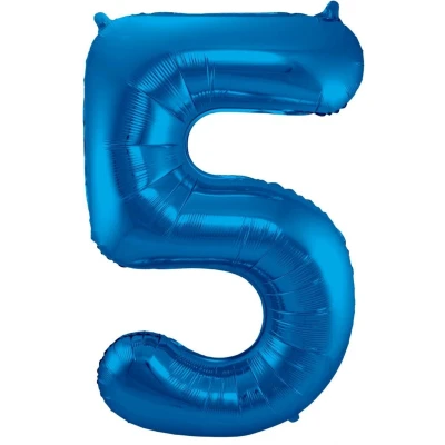 Afbeelding van Ballon Cijfer 5 Jaar Blauw 36Cm Verjaardag Feestversiering Met Rietje