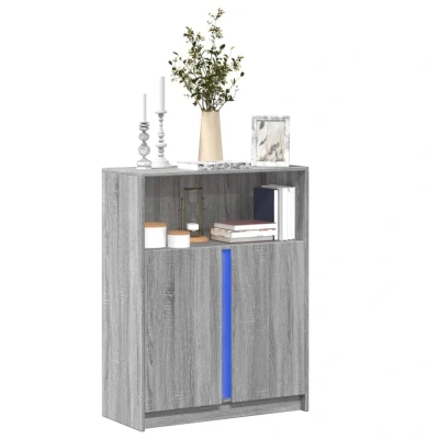 Afbeelding van Dressoir met LED 77x34x100 cm bewerkt hout grijs sonoma eiken