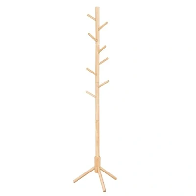 Afbeelding van VASAGLE kapstok, vrijstaande garderobe van massief hout, boomvormig, met 8 haken, voor kleding, hoeden, tassen, gang, entree, natuurlijke kleur RCR004N01