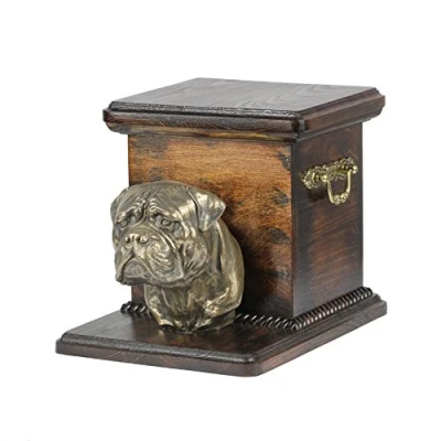 Afbeelding van Art Dog Handgemaakte Aangepaste Hondenherdenkingsurn Koudgegoten Bronzen Hondenkop op Berkenbasis Gepersonaliseerde Hondencrematiedoos 19x31x22cm Bullmastiff