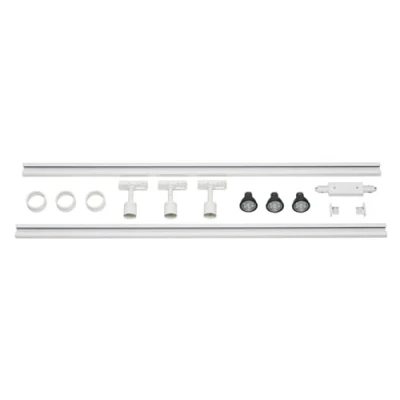 Afbeelding van Slv eenfase hoogspanningsset met drie lichtbronnen led wit incl 2x1 m hoogspanningsrail 3 x puri lampenkop verbindingsdeel 2 eindkappen 3x decoratieri