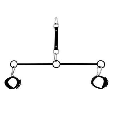 Afbeelding van Kiotos Leather Spreidstang Bondage Stang Met Drie RIng Openingen Handboeien &amp; Enkelboeien