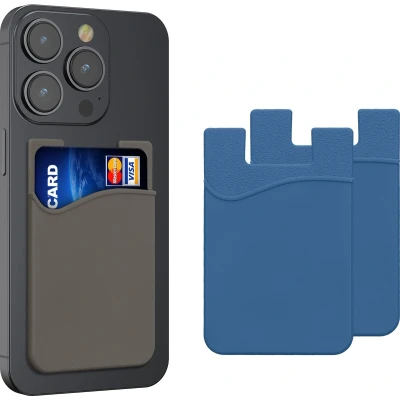 Afbeelding van kwmobile Stick On kaarthouder voor telefoon (set van 3) siliconen portemonnee kaarthouders plakt op mobiele achterkant of hoesje marineblauw/marineblauw/grijs