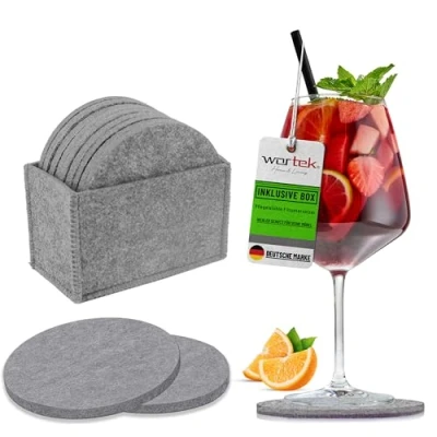 Afbeelding van wortek Vilten onderzetters rond voor glazen 10 delige set met opbergdoos, glasonderzetters dranken, kopjes, bar, glas Ø cm tafelonderzetters, glazen, grijs