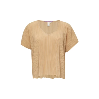 Afbeelding van QS MIT Plisseefalten Blouse, Dames, Maat: Medium, Beige