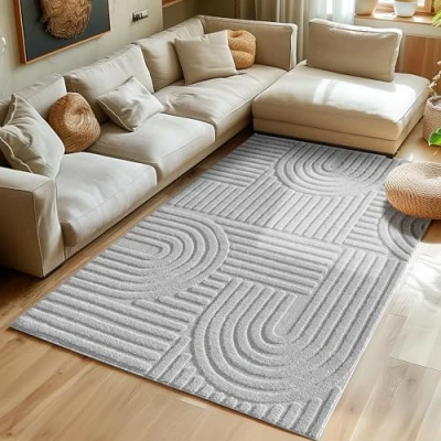 Afbeelding van Hoogpolig vloerkleed voor de woonkamer, keukentapijt, slaapkamer tapijt Scandinavisch en boho met 3D ontwerp, kleur: Zilver, maat: 200x290 cm