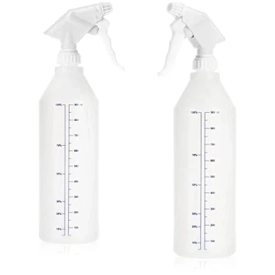 Afbeelding van 2 x spuitfles met schaalverdeling, waterpompsproeier 28/400 schroefdraad voor huishouden, tuin, werkplaats, auto, verstuiverfles verstelbaar mondstuk, 900 ml (PE)