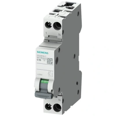 Afbeelding van Siemens circuit breaker 230v 6ka 1 n pole 1mw b10 5sl60106
