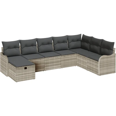 Afbeelding van vidaXL 8 delige Tuin Sofa Set met Kussens Lichtgrijs Poly Rattan
