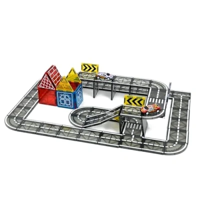 Afbeelding van Magna Minds Magnetisch Speelgoed Wegenset met Auto&#039;s 78 stuks Magnetic Tiles Constructie Magnetische tegels Montessori toys bouwstenen Kinderen