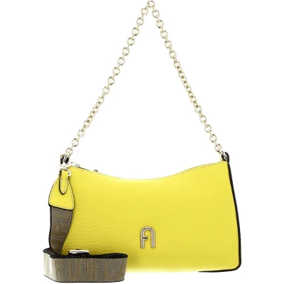 Afbeelding van FURLA Leren Handtas Schoudertas Primula Mini Crossbody Doub Canary + Metal Taupe Geel