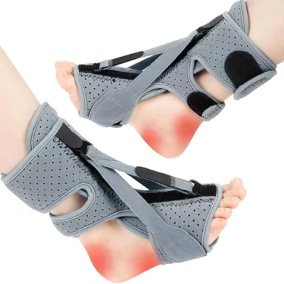 Afbeelding van YBFBSJK plantaire fasciitis nachtrails, verstelbare riemen, fasciitis, nachtspalk, hielpijnverlichting, bandage, achillespeesontsteking, bandage (grijs)