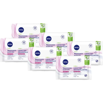 Afbeelding van 6x Nivea 3 in1 Verzachtende Reinigingsdoekjes 25 stuks