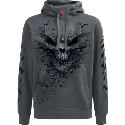 Afbeelding van Spiral Bat Skull Trui met capuchon grijs XL