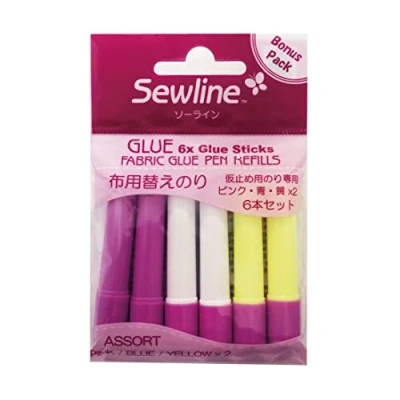 Afbeelding van Naailijn FAB50062 Vulling voor Textiel Lijm Stick, Wateroplosbaar, 6 Stukken: 2 x Blauw; Geel; Roze