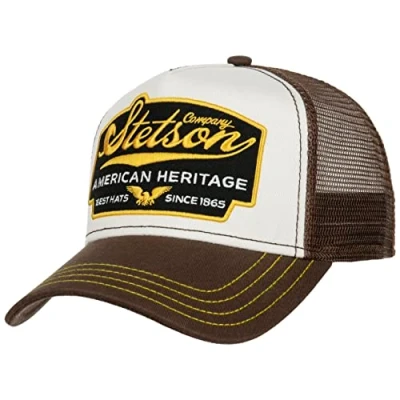 Afbeelding van Stetson American Heritage Trucker cap One Size 56 61 cm Basecap in Amerikaanse stijl Snapback met luchtige mesh inzet zomer/winter baseballcap bruin, donkerbruin, Eén Maat