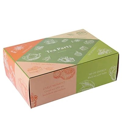 Afbeelding van ACORUS Theekransje Natuurlijke Thee selectie. 6 verschillende smaken, mooie geschenkdoos. Rooibosthee met vanille, Groene citroen en ginkgo, duindoorn melisse Zwarte