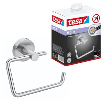 Afbeelding van tesa® Moon toiletrolhouder, roestvrijstalen look, zelfklevend, 53 mm x 140 99