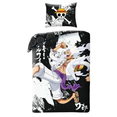 Afbeelding van Halantex Beddengoedset One Piece Monkey D. Luffy GEAR5 dekbedovertrek 140 x 200 cm met kussensloop 70 90 100% katoen Oeko Tex zwart